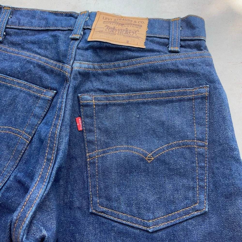 Vintage 70s Levis 20502-0217 Button Fly Dark Wash Raw Denim Jeans 28x30 (27x30)‎